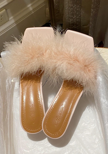Pantofole di piume di tacco alto in cristallo stile estivo per le donne