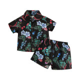 Baby Short-Sleeved Shirt + Shorts Two-Piece Set Boys' Printed Polo Collar Top Pants Suit
