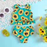Kid Girl Sunflower Print Two Piece Set Swimsuit