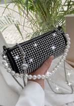 Mode-Diamant-Umhängetasche Zylindrische Tasche Beliebte Schulter Messenger Pearl Chain Bag