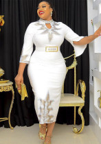 Moda africana feminina plus size meia manga com miçangas para festa vestido de carreira