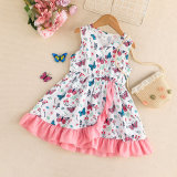 Girls Fashion Ruffle Dress Kids Summer Butterfly Print Sleeveless A-Line Dress