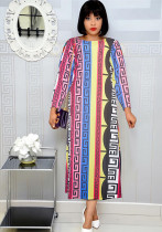 Vestido de cuello redondo con estampado de África para mujer de talla grande