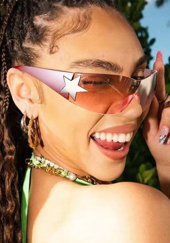 Женские цельные солнцезащитные очки-авиаторы с пентаграммой без оправы