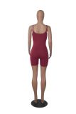 Women Summer Solid Color U-Neck Sexy Backless Sleeveless Romper