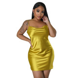 Women Sexy Solid Color Backless Strap Dress