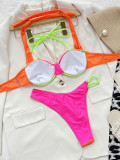 Traje de baño sexy de color sólido para mujer Bikini de dos piezas