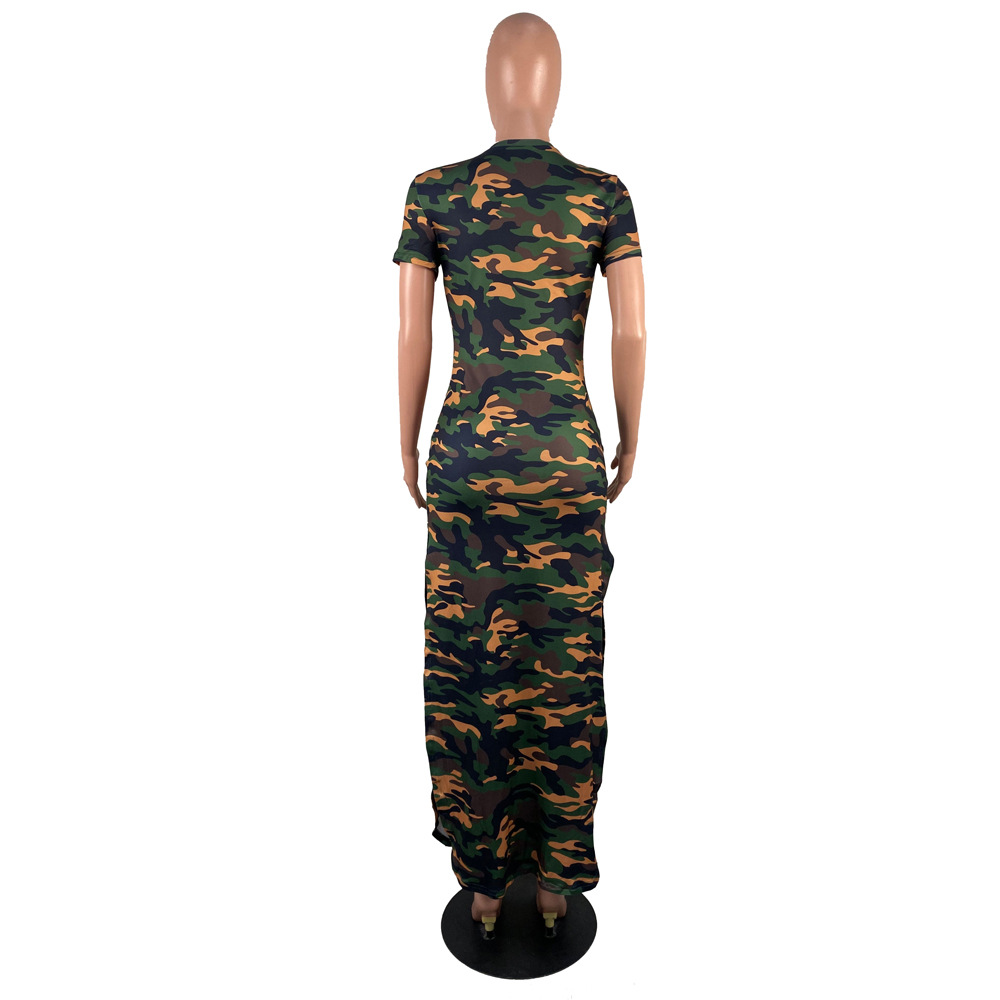 Army Charcoal Camo Short Sleeve Tie Waist Maxi Slit Dress 2/6/24 7987 –  B'Dazzled Shop