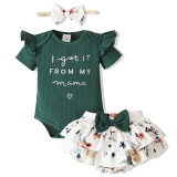Girls Spring and Autumn Letter Print Short Sleeve Top + Floral Shorts Three-Piece