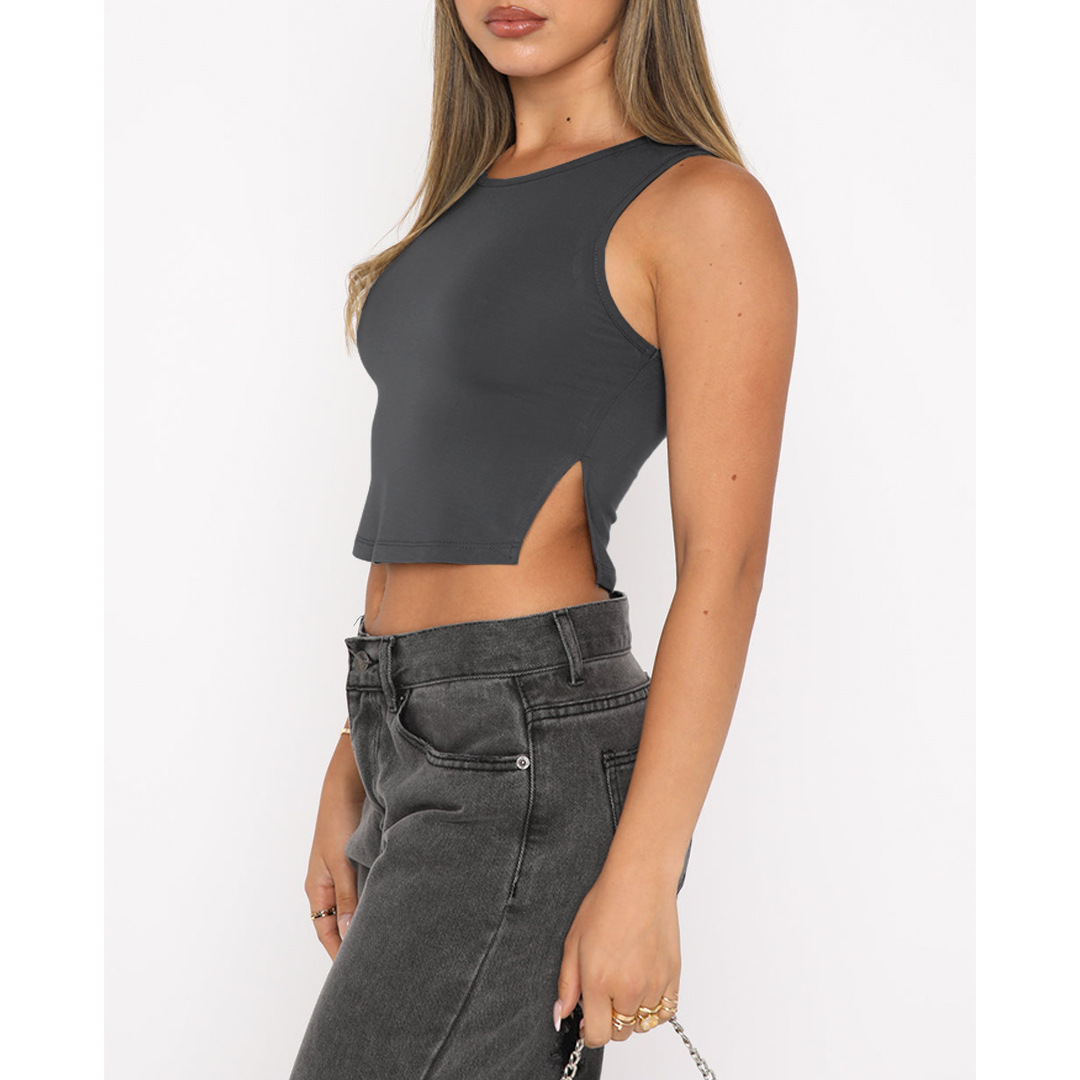 Women's Sexy Solid Color Comfort Slit Sleeveless Top Tank Top