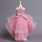 Children's princess dress girls mesh flower vest trailing dress skirt piano performance clothing