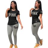 Ladies Printed Short Sleeve Trousers Casual Sports Suit