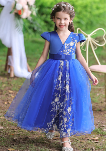 Kinderkleid Prinzessinnenkleid großes Kinderhochzeitskleid Mädchen lang geschnittenes Mesh-Tutu-Kleid