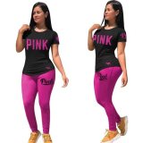 Ladies Printed Short Sleeve Trousers Casual Sports Suit