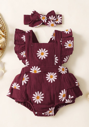 Pelele de triángulo para niña con estampado de flores sin mangas estilo primavera y otoño infantil