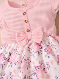 Infants and children spring and autumn style baby girl sleeveless flower print triangle romper