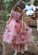 Kinderprinzessinkleid Mädchen Mesh Blumenweste Schleppkleid Rock Klavier Performance Kleidung