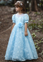 Kinder Laufsteg Abendkleid Mädchen Spitze Blume Prinzessin Netzrock mittlere und große Kinder flauschiges Kleid