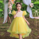 Girls Piano Performance Costume Birthday Dress Children's Puffy Dress Flower Girl Catwalk Trailing Wedding Dress