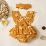 Infant spring and autumn style sleeveless flower print baby girl triangle romper