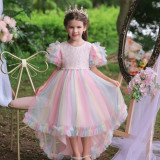 Girls Piano Performance Costume Birthday Dress Children's Puffy Dress Flower Girl Catwalk Trailing Wedding Dress