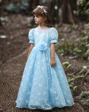 Children's catwalk evening dress girls lace flower princess Mesh Skirt middle and big children fluffy dress