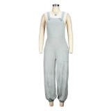 Lace-Up Sexy Women's Gray Low Back Trend Loose Suspenders Jumpsuit