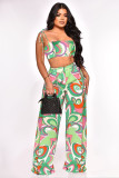 Women's Spring Summer Print Holidays Style Suspenders Wrapped Bust Wide-Leg Pants Two-Piece Set