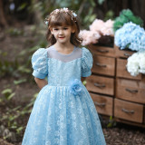 Children's catwalk evening dress girls lace flower princess Mesh Skirt middle and big children fluffy dress