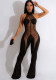 Women's mesh Patchwork Solid Color Sexy Wide Leg Jumpsuit