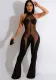 Women's mesh Patchwork Solid Color Sexy Wide Leg Jumpsuit
