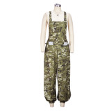 Summer Women's Fashion Suspenders Camouflage Pants Digital Printing Loose Jumpsuit