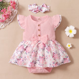 Infants and children spring and autumn style baby girl sleeveless flower print triangle romper