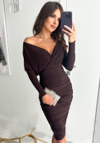 Long sleeve v-neck sexy Slim Waist Bodycon Dress for women