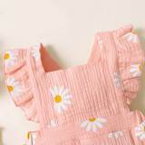 Infant spring and autumn style sleeveless flower print baby girl triangle romper