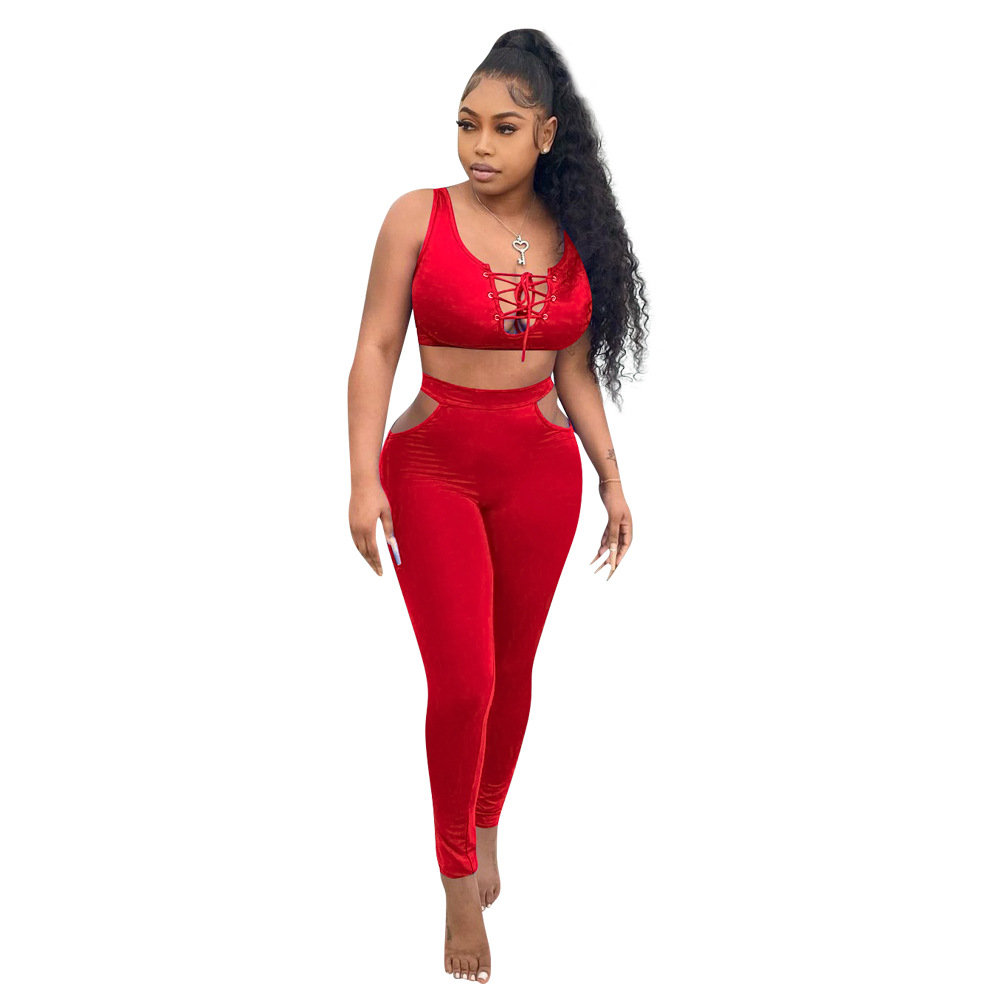 2 Piece Sets Outfits for Women Print Sleeveless Crop Top and Solid Color  Drawstring Trousers Dress Pants Clothes (Red, L) : : Clothing,  Shoes & Accessories