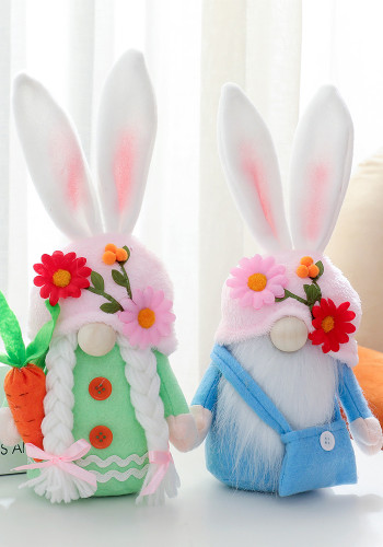 Ornamento de decoração de páscoa segurando cenoura coelho fofo boneca boneca boneca sem rosto