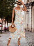 Spring/Summer Print Straps Casual Long Dress