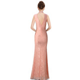 Lace Beaded Mesh See-Through Sexy Long Dress Formal Party Evening Dress
