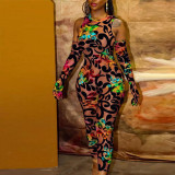 Sexy Printed Tight Fitting Jumpsuit With Gloves Clubwear