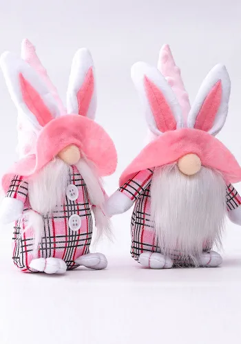 Easter Pink Ears Plaid Rabbit Dwarf Doll Elf Doll Ornament Home Decoration