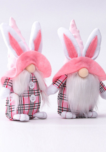 イースターピンクの耳格子縞のウサギのドワーフ人形エルフの人形の装飾家の装飾
