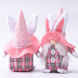 Easter Pink Ears Plaid Rabbit Dwarf Doll Elf Doll Ornament Home Decoration