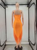 Women'S Fashion Sexy Solid Color Halter Neck Fringe Dress