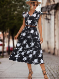 Spring And Summer Women'S V-Neck Floral Printed Casual Long Dress