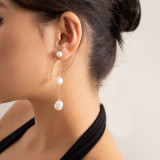 Jewelry Chic Asymmetric Imitation Pearl Stud Earrings Simple Beaded Tassel Long Earrings