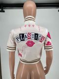 Kadın Modası Baskılı Kısa Kollu Beyzbol Ceketi