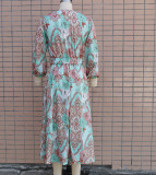 Women spring long-sleeved v-neck printed dress