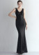 Women Iridescent Sequin Straps Deep v Formal Party Sequined Evening Dress