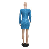 Women Sexy See-Through Sequined Long Sleeve Dress